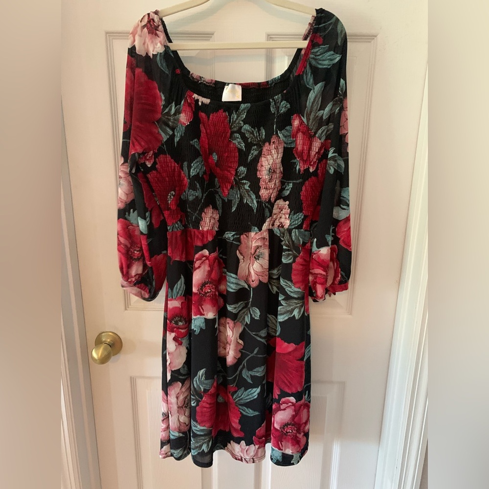 Siren Lily Black and Red Floral Dress